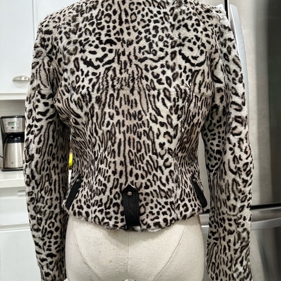 Cesare Paciotti Leopard animal print dagger rabbit fur Moto jacket XS - Picture 11 of 16